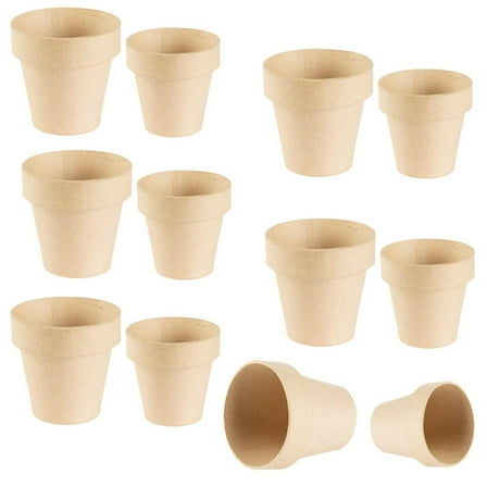 12pc Two-Sized Paper Mache Kraft Flower Pots Set - for DIY Crafts/Gifts - Factory Direct Craft