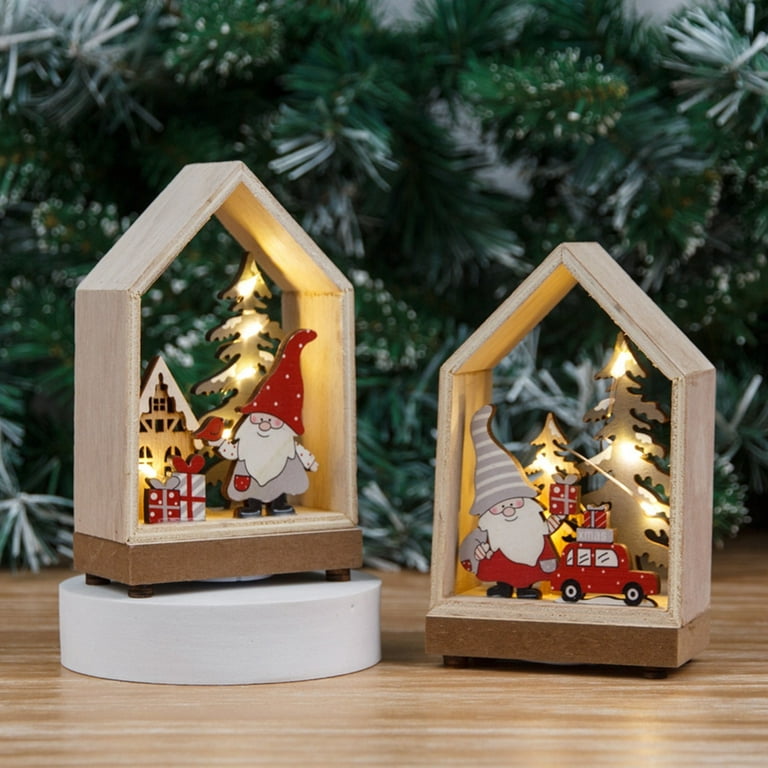 Christmas Decor Christmas Decorations Luminous Wooden House Shape Christmas Ornaments  Desktop Front Desk Ornaments Decoration 