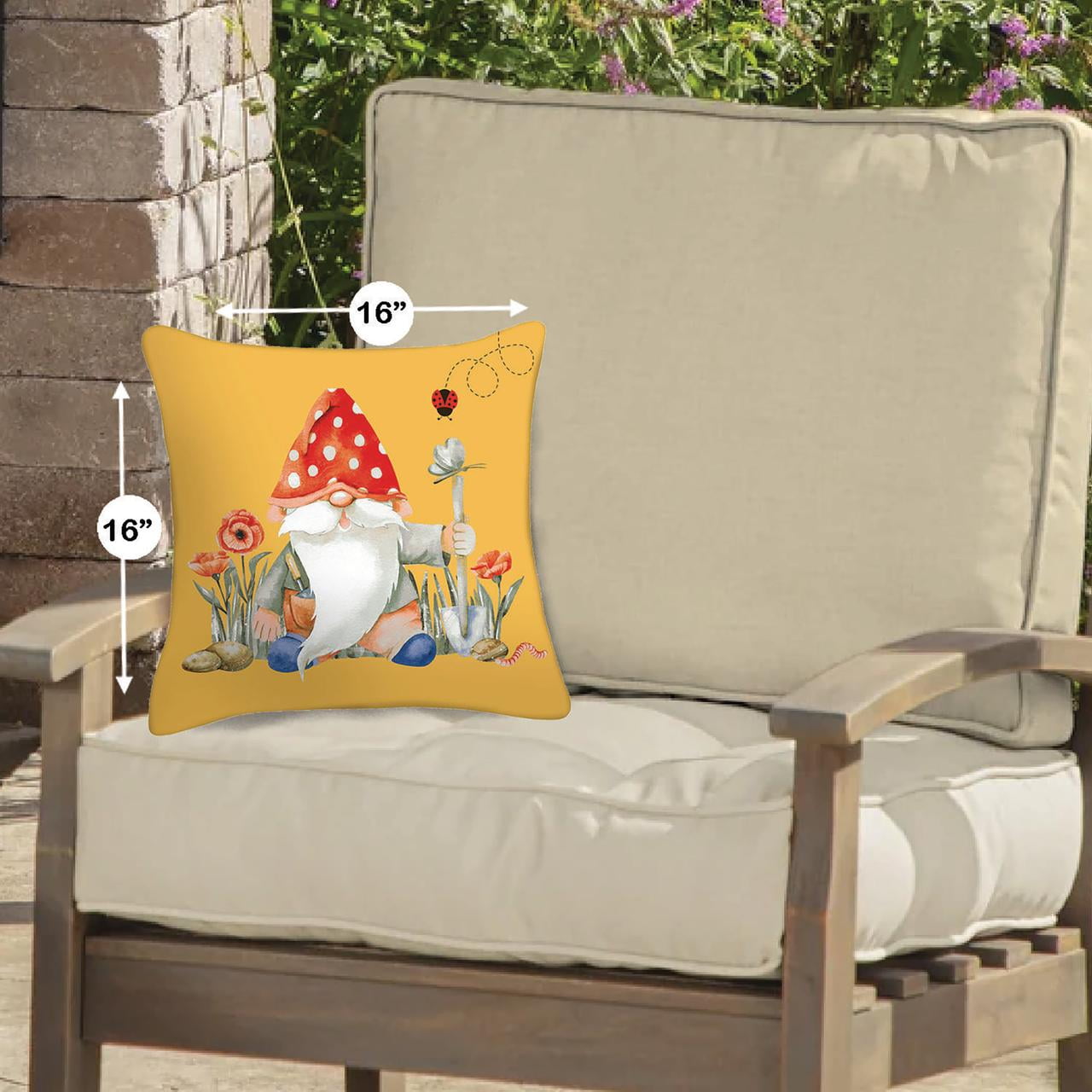 Mainstays 16" x 16" Reversible Garden Gnome Decorative Outdoor Throw Pillow, Yellow