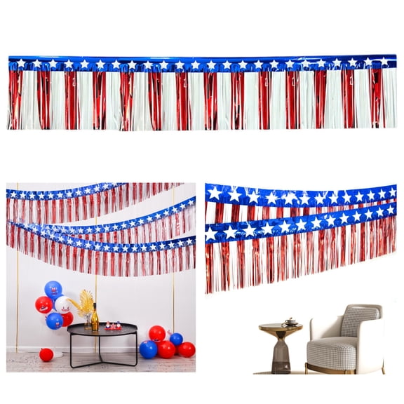 9.8 Feet Long Foil Fringe 4th of July Star Garland Decorations Memorial Day USA Red White Blue Independence Day Tinsel Metallic Streamers Patriotic Banner Car Parade Floats Garden Trailer Decor