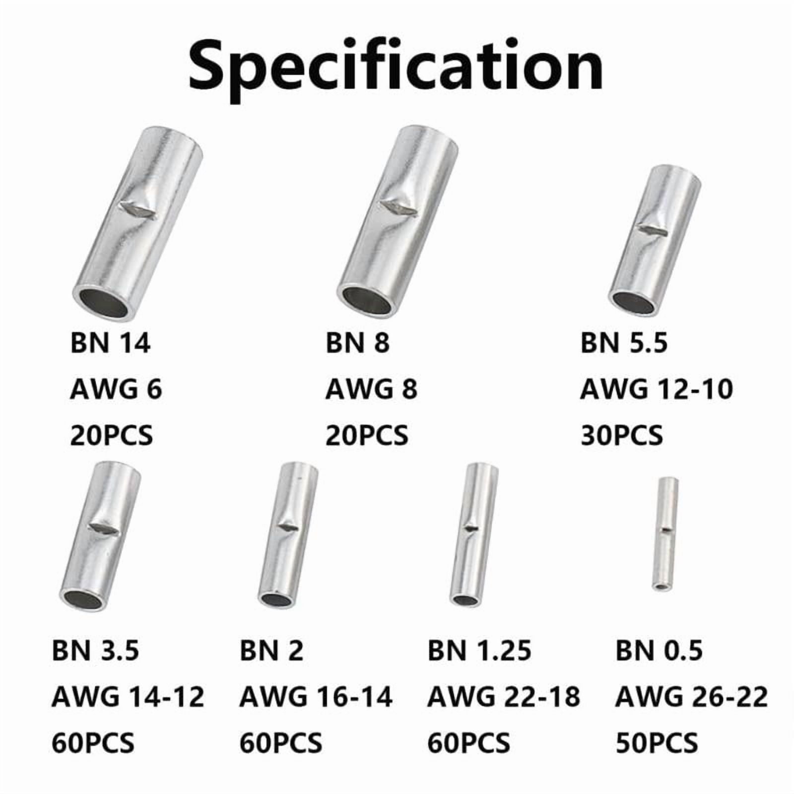 300Pcs Butt Terminal Electrical Wire Connectors Battery Cable Connectors Copper Tinned Splice Crimp Terminal Sleeve