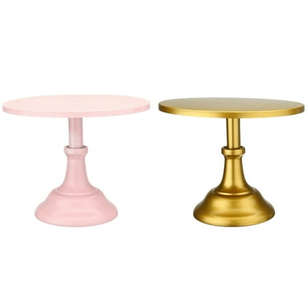 

SNOWINSPRING 2 Pcs Metal Iron Cake Stand Round Pedestal Dessert Holder Cupcake Display Rack Bakeware (Gold & Pink)