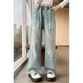 thumbnail image 2 of KAUOD Girls Wide Leg Jeans Cute Heart Print Baggy High Elastic Waist Denim Pants Drawstring Kids Skater Hip Hop Streetwear, 2 of 9