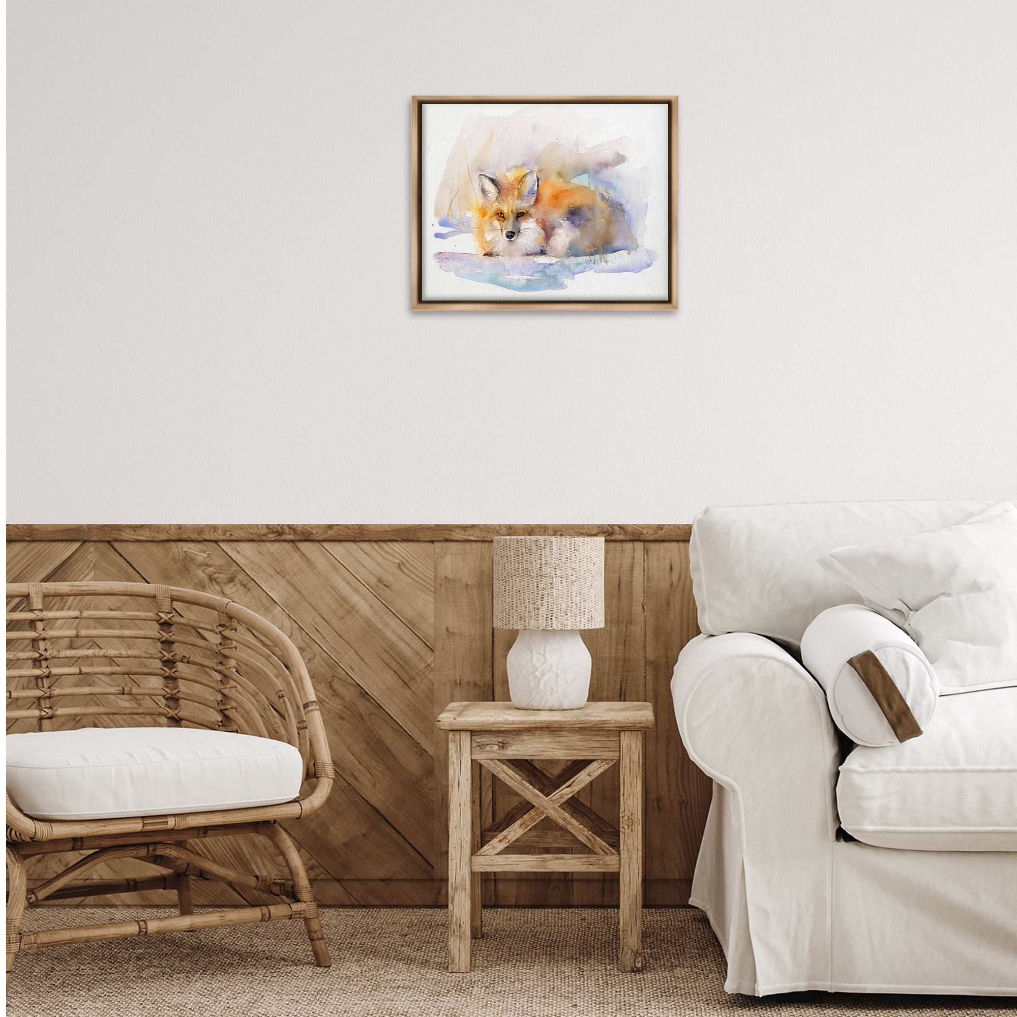 Stupell Industries Fox Sleeping in Snow Animals & Insects Painting Brown Floater Framed Canvas Art Print Wall Art, 21 x 17