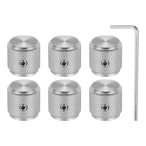 Uxcell 6 Pcs Aluminium Potentiometer Knobs, 1/4" (6mm) Universal Volume Tone Control Knobs with Arrow Indicator for Guitar, 1/2" Silver