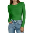 thumbnail image 2 of QIUOMBBP Women's Crew Neck Tops Long Sleeve Casual Textured Slim Fitted Trendy Shirts Going Out Basics Tees zz-Green XL, 2 of 8