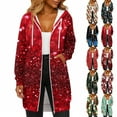 thumbnail image 4 of Women's Christmas Printed Long Sleeve Hooded Sweatshirt Jacket with Drawstring and Zipper Pockets, Fashionable Casual Wear for Fall and Winter,Deep Red,M, 4 of 6