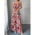 thumbnail image 5 of Women'S Jumpsuit Casual One-Piece Boho Summer Outfits Strap Wide Leg Long Pants Rompers Red S, 5 of 10