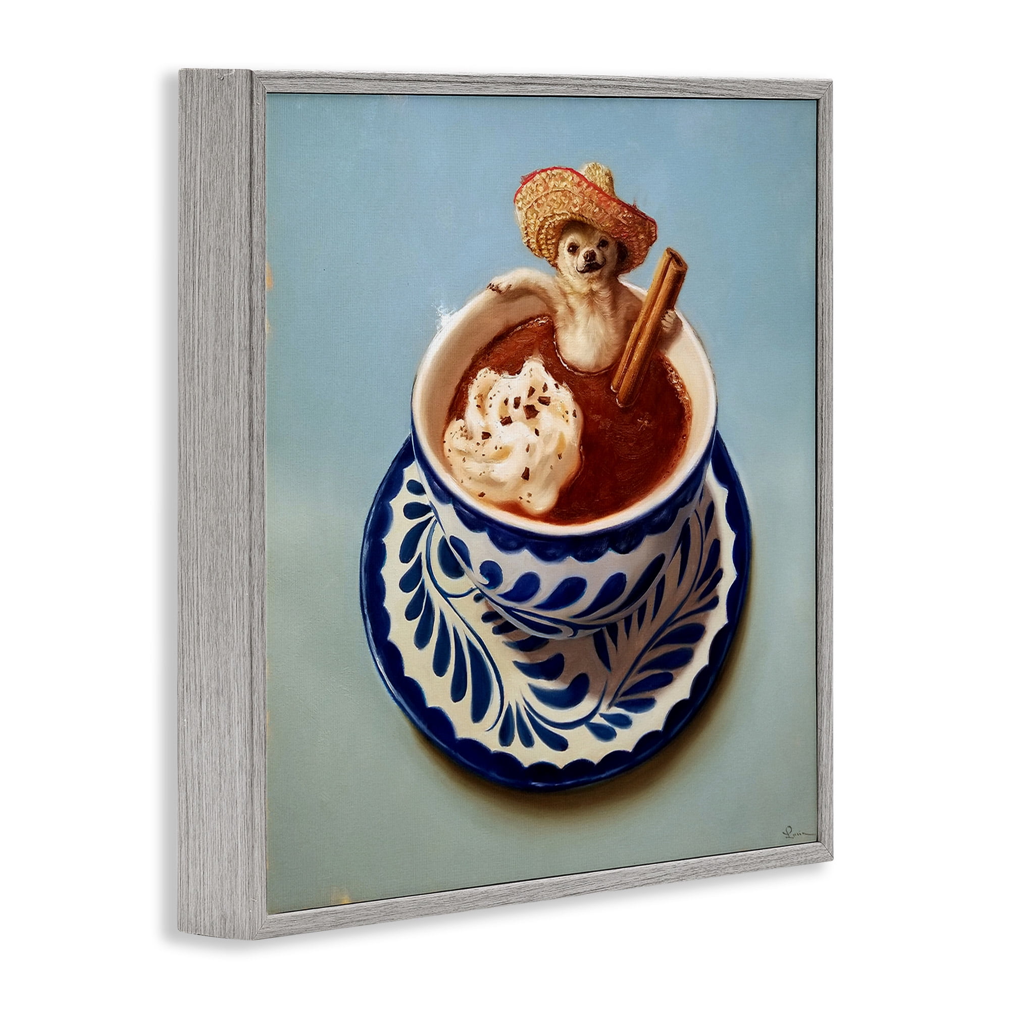 Stupell Industries Chihuahua Hot Chocolate Humor Animals & Insects Painting Gray Framed Art Print Wall Art, 24 x 24