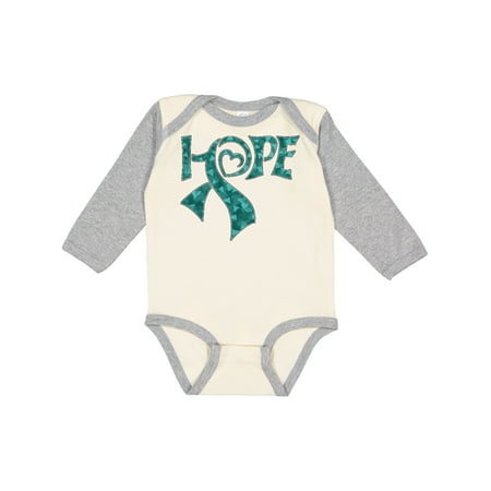 

Inktastic Hope- Teal Ribbon for Awareness of Ovarian Cancer Gift Baby Boy or Baby Girl Long Sleeve Bodysuit