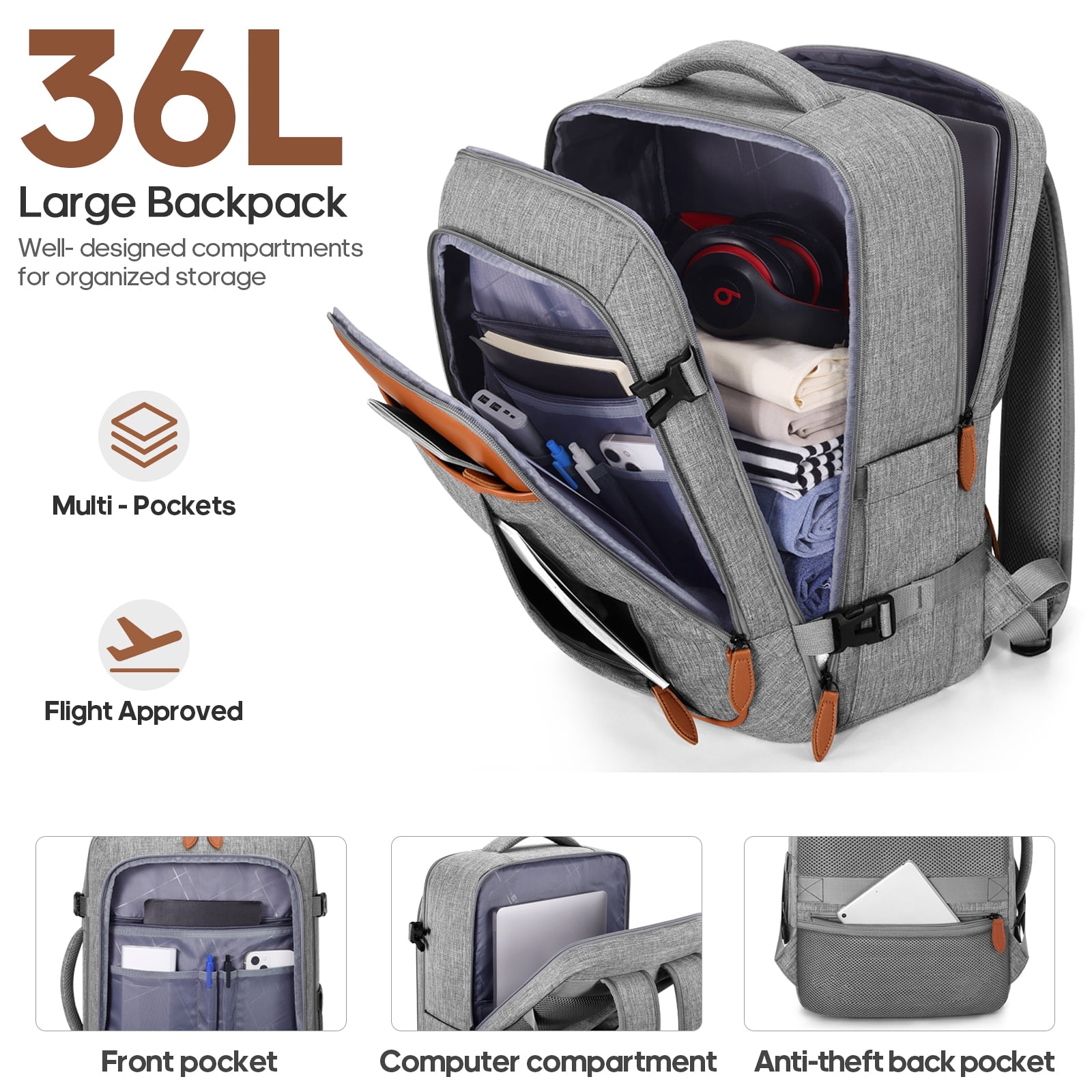 UKEIN Carry On Luggage 20 Inch Hardside Suitcase with YKK Zippers TSA Lock and Spinner Wheels Luggage Sets with Travel Backpack 3 Packing Cubes for Men Women