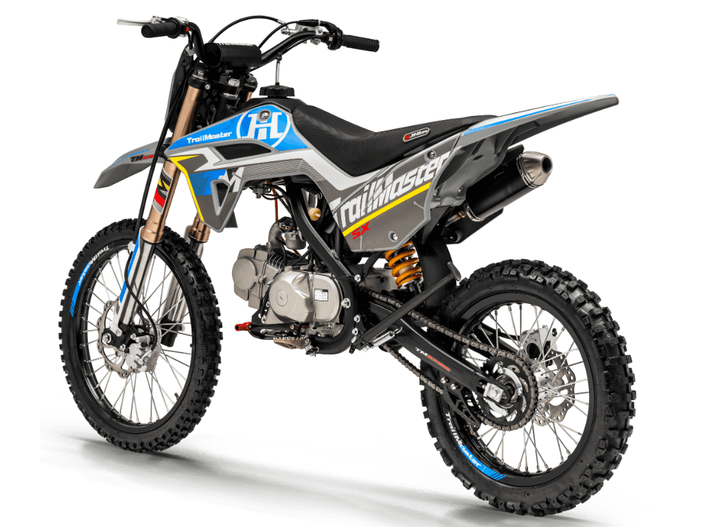 Trailmaster SX125 Dirt Bike, 124cc, Max Speed 50 mph, Ages 16+, 4-Speed Manual, Air-Cooled Engine, Electric & Kick Start, 19/16 Tires, 32.7" Seat Height (Blue)