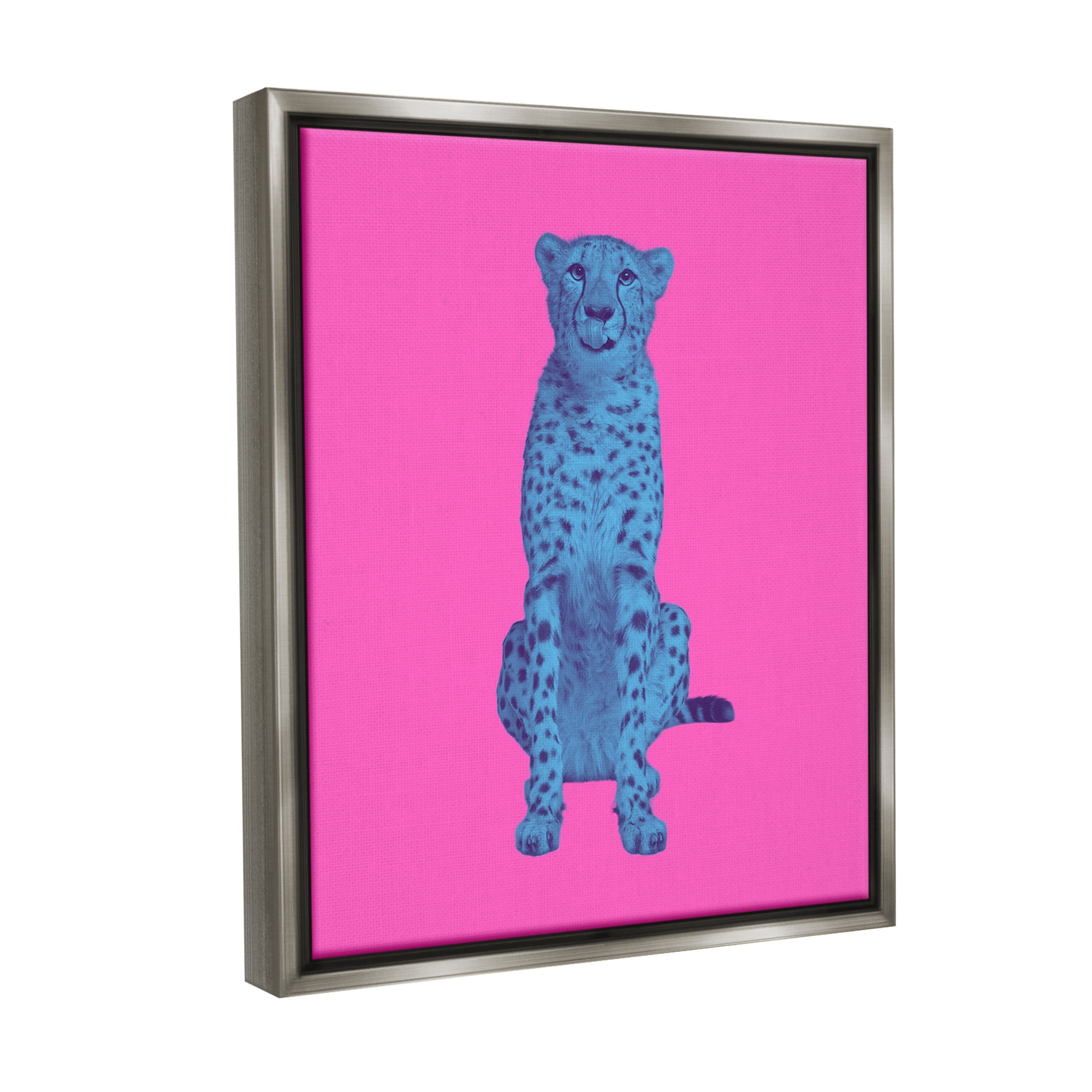 Stupell Industries Leopard on Vivid Pink Animals & Insects Painting Gray Floater Framed Canvas Art Print Wall Art, 17 x 21