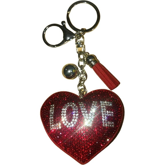 Popfizzy Bling Love Heart Keychains for Women and Girls, Rhinestone Purse Charms for Handbags, Cute Bag Charms, Thank You Gift for Women