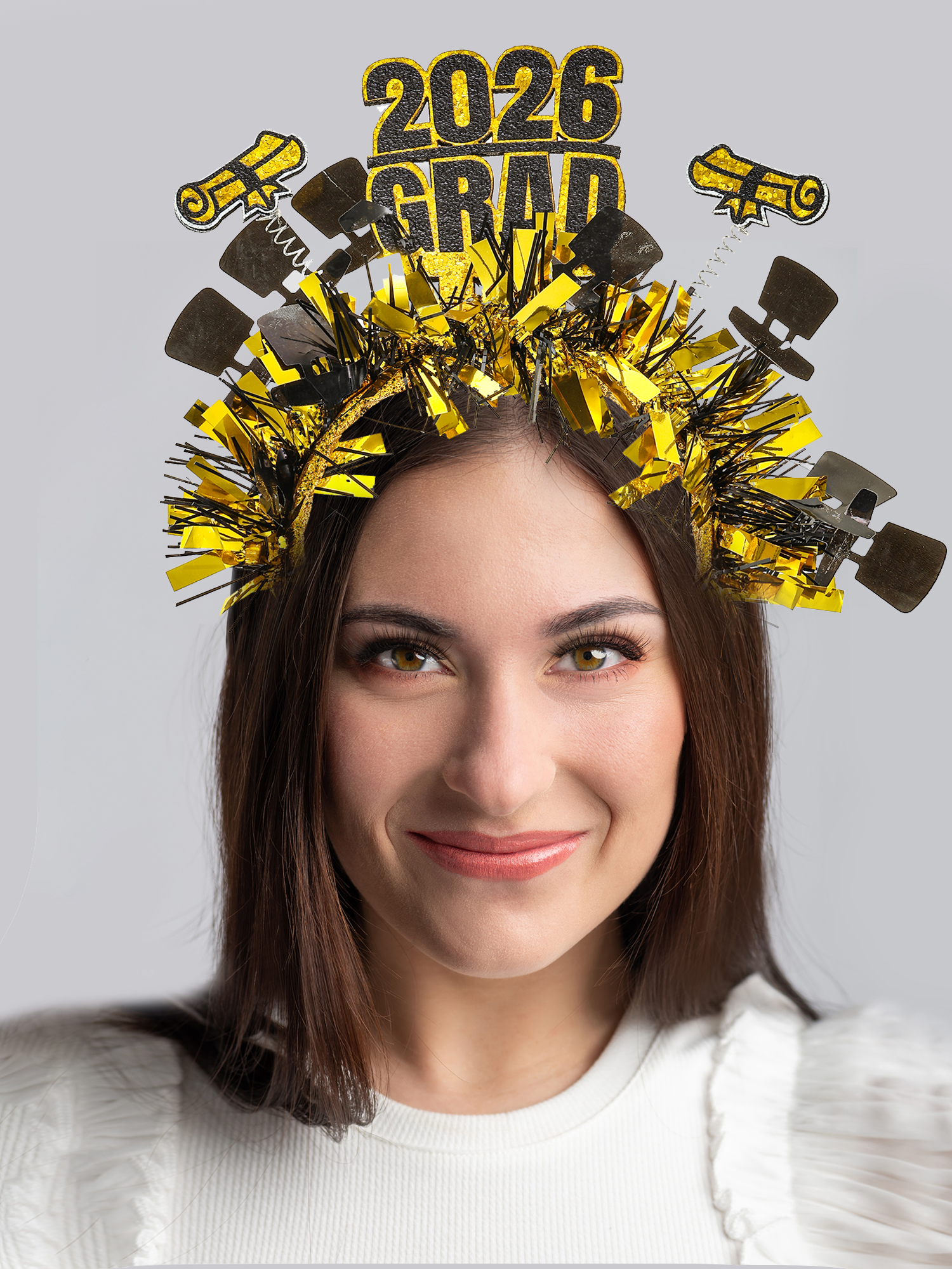 Graduation 2026 Grad Tinsel Headband, Gold, 1 Piece