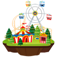thumbnail image 1 of Circus Tent with Ferris Wheel and Roller Coaster with Forest Background Artwork Creative Design Vinyl Wall Decal - Fun House Hut Playground Art for Nursery and Kid's Room Wall Decoration 20" x 21", 1 of 5
