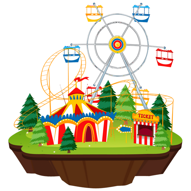 Circus Tent with Ferris Wheel and Roller Coaster with Forest Background Artwork Creative Design Vinyl Wall Decal - Fun House Hut Playground Art for Nursery and Kid's Room Wall Decoration 20" x 21"