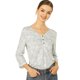 thumbnail image 1 of Allegra K Blusa Top Fruncido Cuello V Impreso Mangas 3/4 Para Mujer Blanco L, 1 of 6