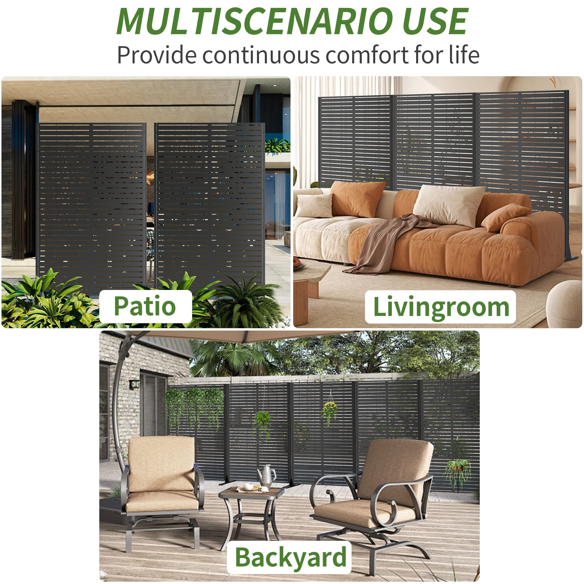Outdoor Privacy Screen, 72x46 Inch Freestanding Metal Fence for Garden Backyard Patio Decor, Black