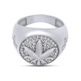 thumbnail image 4 of Round Cut White Cubic Zirconia Cannabis Leaf Marijuana Mens Ring In 14K White Gold Plated 925 Sterling Silver (Color: White, Clarity: VVS1-VVS2) -5, 4 of 7