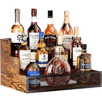 3 Step Countertop Liquor Bottle Display Shelf, Wood Bar Shelves 12 Bottles with Fences, Freestanding Storage Shelves for Liquor Whiskey Wine Coffee Syrup Display, Retro Wine Rack Home ()