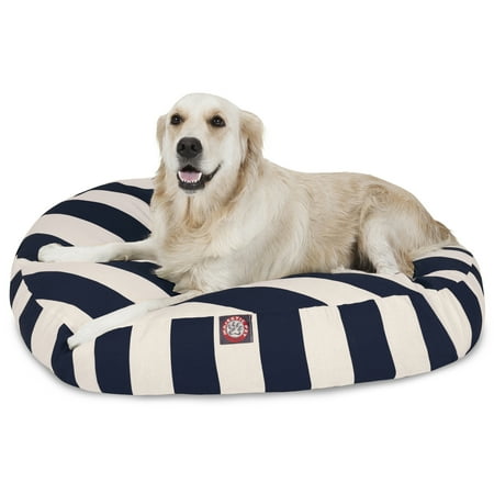 UPC: 0788995510185 | Majestic Pet | Vertical Stripe Round Pet Bed For Dogs  Removable Cover  Navy Blue  Large