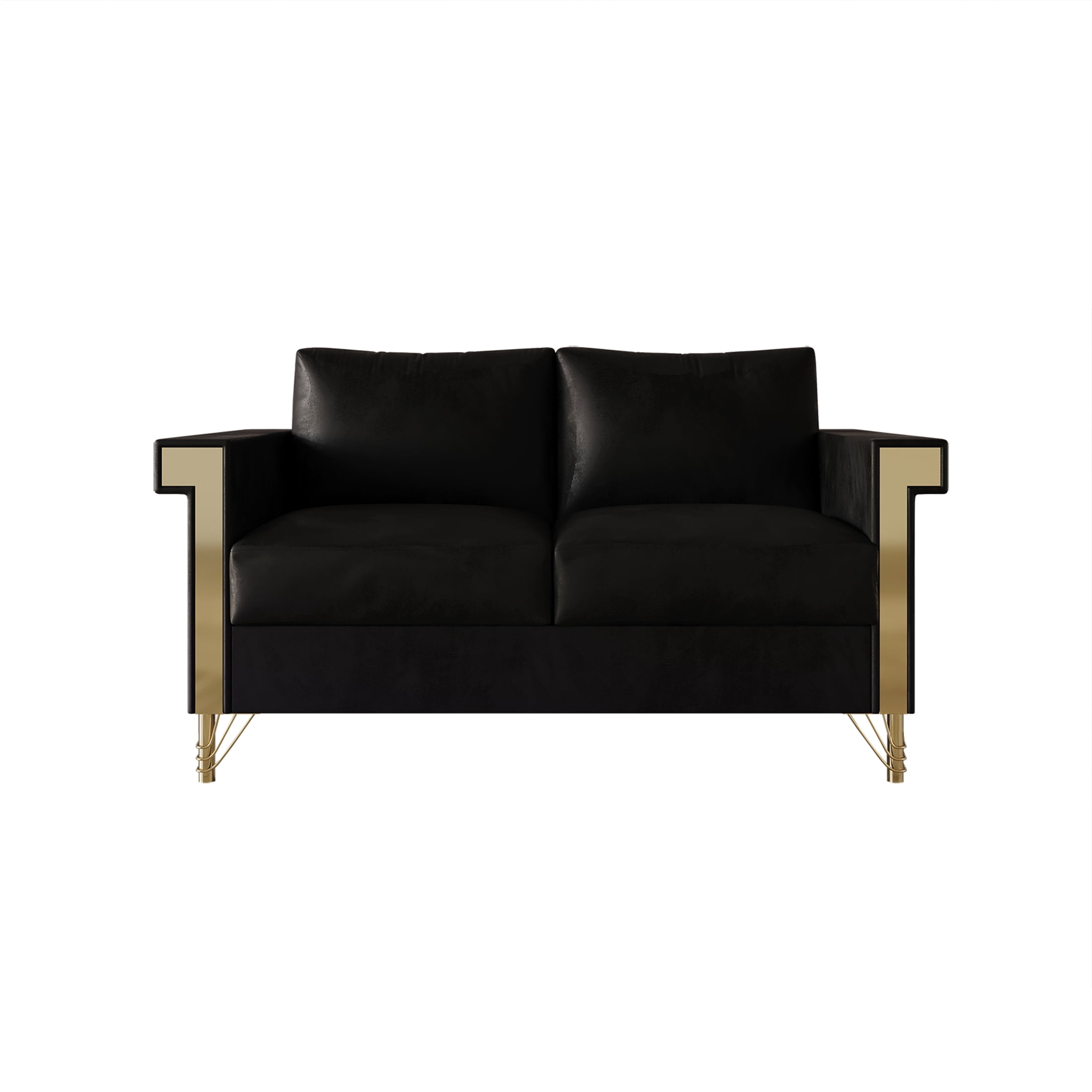 Castle Place Comtemporary Glam Velvet Upholstered Loveseat, Black
