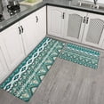 thumbnail image 2 of Teal Geometric Boho Pattern Kitchen Rugs Sets Of 2,Anti Fatigue Kitchen Mat Rugs Non Slip Washable,Decorative Kitchen Floor Mats for Kitchen,Sink,Laundry,17"x30"+17"x47", 2 of 7