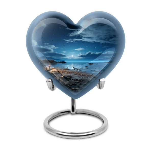 Nocturnal Whisper Of The Shore Small Heart Urns - Small Urn for Men's Remembrance - Elegant Mini Heart Keepsake for Human Ashes - Cremation Urn - Heart Shaped Gifts (3inch,1Pcs)