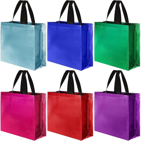 12 Pcs Reusable Mix Color Sparkle Gift Bags - Large Size, Perfect for Goodie & Party Favor Bags - 6 Shiny Colors with Handle - 13"x5"x11"