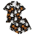 thumbnail image 5 of Asgosdo Halloween Pajamas for Women Two Piece Sets Sleepwear Cute Ghost Pumpkin Button Down Short Sleeve Tops and Shorts Soft Cozy Loungewear, 5 of 6