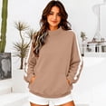 thumbnail image 5 of BODOAO Womens Mock Neck Sweatshirt Long Sleeve Pullover with Contrast Sleeve Stripes and Kangaroo Pocket Relaxed Fit Casual Sporty Top for Fall Winter Outfits Khaki 2XL, 5 of 6