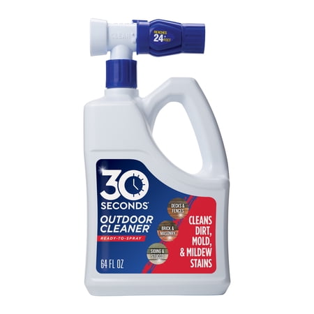 30 SECONDS Outdoor Cleaner - Algae, Mold & Mildew Stain Remover for Concrete, Wood, Patio, Siding Deck - Hose End Spray Bottle 64 fl oz
