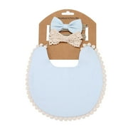 3Pcs/Set Solid Bamboo Cotton Baby Boy Girl Bib Lace Bow Headband Tassel Soft Newborn Feeding Burp Cloth Saliva Towel Kids Scarf light blue