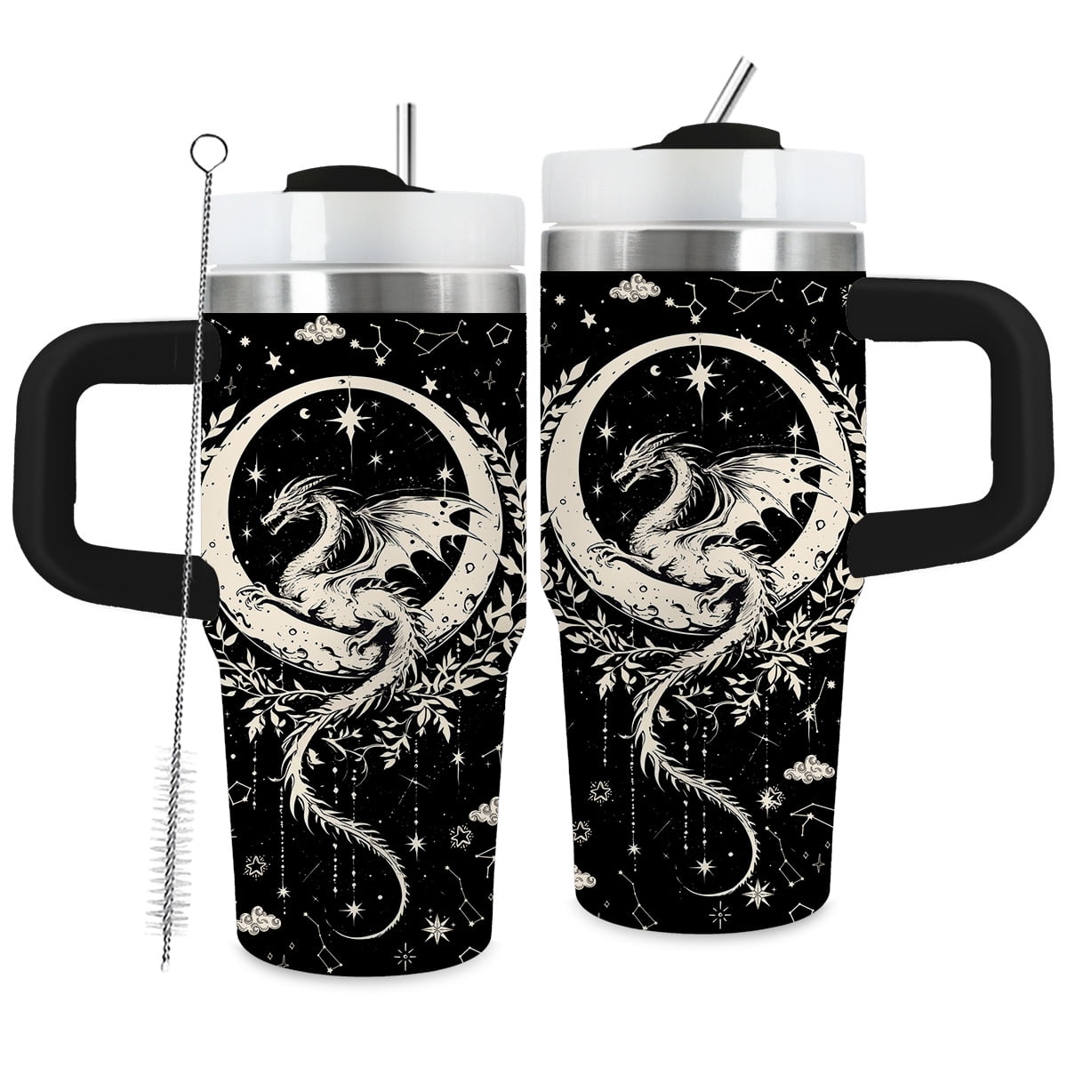 JOPJOLIW 14oz Dragon Tumbler with Handle and Straw, Stainless Steel Vacuum Insulated Tumblers for Dad Husband Boyfriend, Birthday Gifts for Son, Dragon Lover Gifts for Men