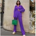 thumbnail image 1 of CM.YAYA, conjunto plisado para mujer, pantalones de pierna ancha, traje 2022, conjunto de camisa de manga larga, pantalones rectos, conjuntos de dos piezas, chándal Tan Jianjun unisex, 1 of 2
