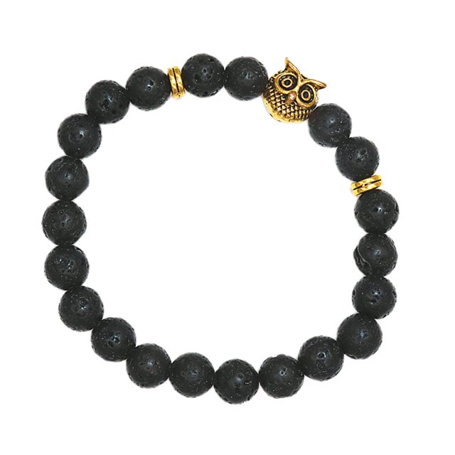 Hombres Mujeres 8mm Beads Elástico Pulsera de Joyería Búho jinwen Pulsera de piedra de lava