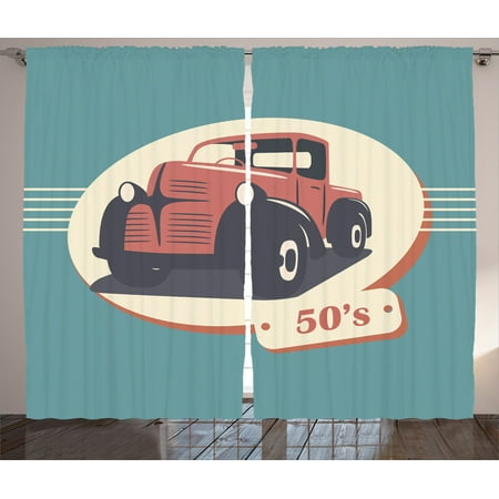 New Bedroom 1950S Decor Curtains 2 Panels Set, Illustration Of Nostalgic Antique Classic Legendary Vehicles Old Is New Again Print, Living Room Bedroom Accessories, By Ambesonne ()