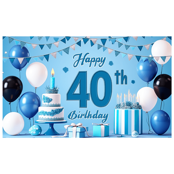 Blue Theme Happy Birthday Banner Colorful Balloons 40th Birthday Cake Party Decoration for Birthday Celebration Indoor Outdoor