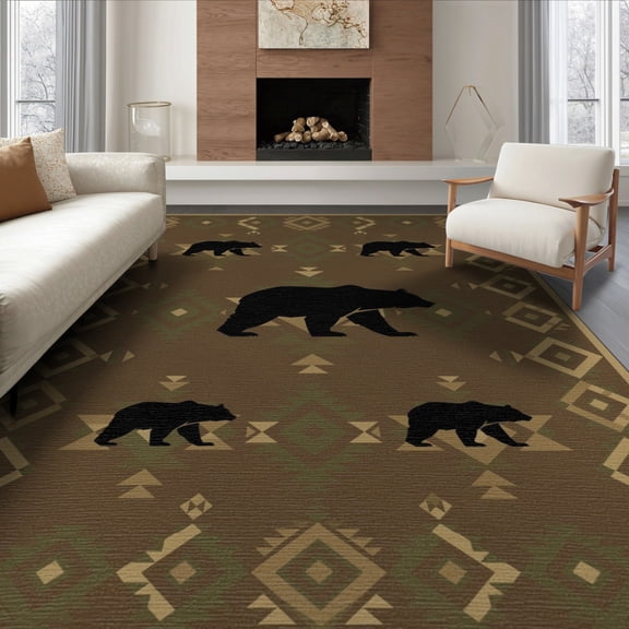ODIKA 8'x10' Washable Area Rug Non-Shedding, Easy Care, Cowboy Southwestern Border Motif Mens Decorations Reindeer Cabin Flowing Dynamic for King Size Bedroom Under Bed, Master Suite