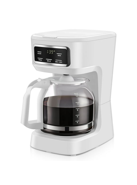 Mainstays 12 Cup Programmable Coffee Maker, 1.8 Liter Capacity, White