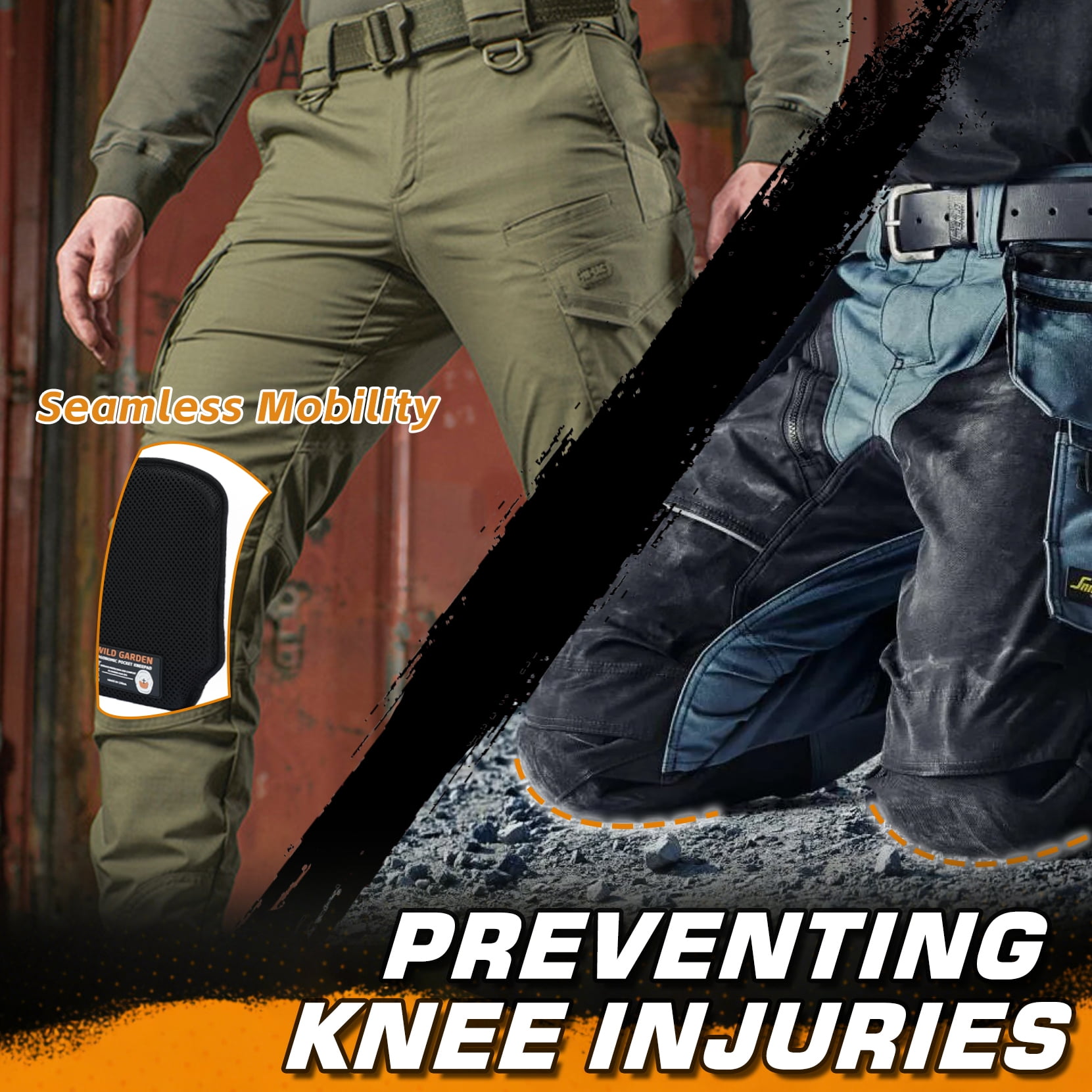 Professional Knee Pads for Work, Ergonomic Comfort Insert Kneepads for Plumbers, Electricians, Construction, Flooring, Gardening and Landscaping, Compatible with Work Pants