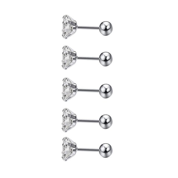 Pendientes de 5 piezas, pernos de cristal chapados en perno, accesorios de joyería geométrica, decoraciones de cartílago, moda para mujeres y Ropa, zapatos y accesorios Miscelánea acero 0.8*6*7mm Qarigey AP009679-06B