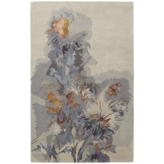 HomeRoots 513388 2 x 3 ft. Gray Blue & Orange Wool Floral Hand Tufted Handmade Rectangle Area Rug