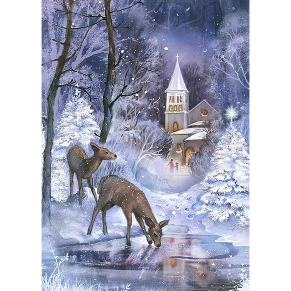 nipocaio Adult Christmas Diamond Painting DIY Snow Landscape Deer Animal Full Diamond Art Rhinestone Craft Canvas 12x16inch
