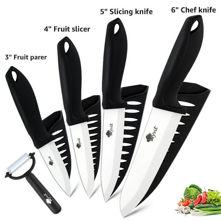 Ceramic Knife Set,All in one Knives set for Kitchen, Non Rust White  Zirconia Blade with Sheaths,Slicer,Peeler, Chef Knife,Ceramic Paring Knife