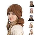 thumbnail image 3 of Xfvqtps Womens Hat Scarf Set Knit Solid Color Simplicity Fashion Thickened Stretch Windproof Coldproof Warm Soft Outdoor Winter Neck Warmer Slouchy Hat Brown, 3 of 6