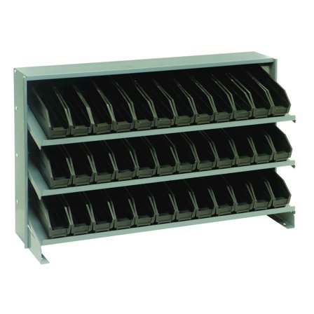 Quantum Storage Systems QPRHA-100BK Solid Single Sided 3 Shelves 23" H x 36" W x 13" D with 36 Black Bins 12" L x 3" W x 4" H