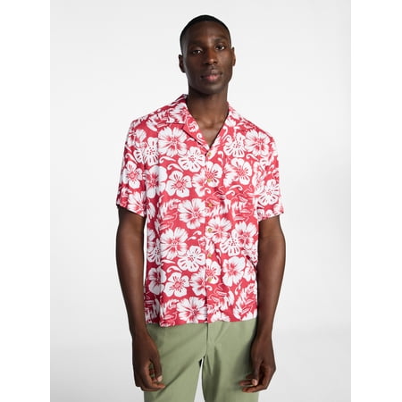 George Men's Relaxed Fit Printed Camp Shirt with Short Sleeves, Sizes S-3XLT
