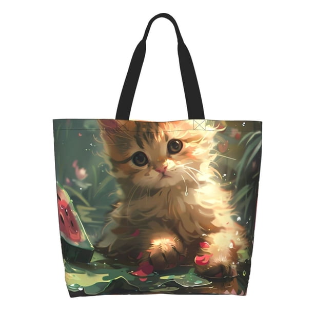 Easygdp Cute Kitten Water Lilies Bolsas Tote para Mujer, Bolsos de Hombro para Viaje, Bolsos de Mano de Gran Capacidad para Compras y Trabajo